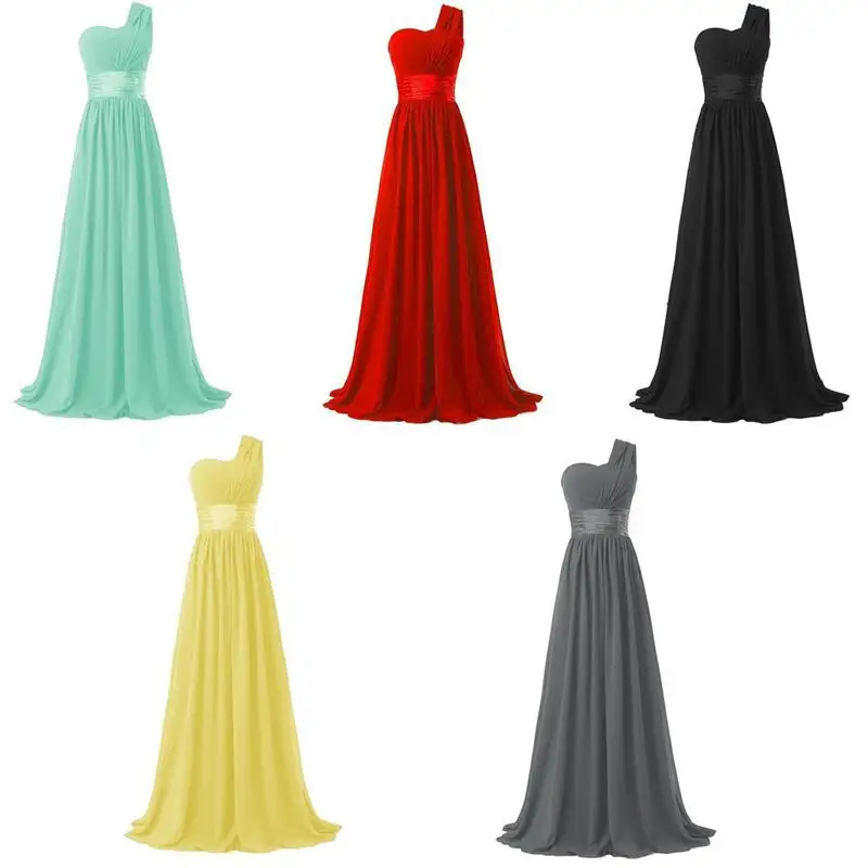 Allure women One Shoulder Beach Long Chiffon Plus US SIZE Women's Bridesmaid Dresses High Quality Ladies Summer Prom Dresses Wedding Guest Dresses