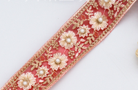 Ruban de Dentelle en Organza Brodé Fait Main Largeur 3,5 cm avec Perles, Paillettes et Nacre, Bordure en Tulle pour Col de Vêtement et Robe