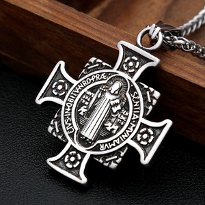 yunnique Stainless Steel <b>Cross</b> Pendant Necklace For Men Saint Benedict Exorcism Charm Punk Hip Hop Jewelry Gift - Product Image 3