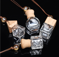 Diffuseur de parfum miniature à suspendre en forme unique pour voiture, flacon rechargeable en verre vide avec couvercle en bois