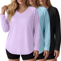 Lot de 3 maillots de bain Rash Guard personnalisés pour femme, grande taille, à manches longues, protection solaire UPF50+, séchage rapide, en polyester et élasthanne, pour l'été et la plage