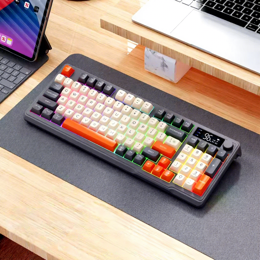 คีย์บอร์ดไร้สายบลูทูธแบบสองโหมด สีเทา