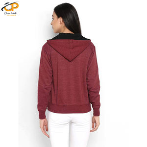 Sudadera con capucha de algodón con diseño de último color de producción OEM y logotipo personalizado para mujer, ropa larga con cuello y cremallera, Sudadera con capucha de algodón XS de corte regular para niñas - Product Image 3