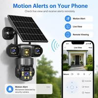 Caméra de surveillance extérieure sans fil 4G à énergie solaire avec triple objectif panoramique à 360 degrés, interphone vocal, alarme et rétroéclairage
