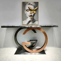 Table console moderne et créative en acier inoxydable bicolore, durable, avec plateau en marbre, style minimaliste et luxueux, pour entrée, salon ou hôtel