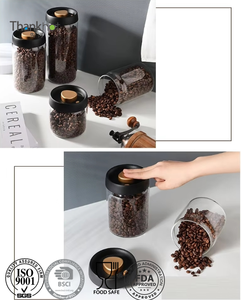 Kitchen White Black Sealed Plastic Pump Lid Vacuum Food <b>Storage</b> Borosilicate Glass Bottle <b>Jar</b> Bean Box Round Circle Circular <b>Jar</b> - Product Image 2