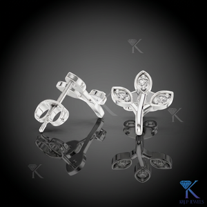 Lab Grown Diamond 3-Stone Leaf Sprig Botanical Branch Motif 18K Solid Gold <b>Stud</b> Earrings for Women Bridal Gift - Product Image 3