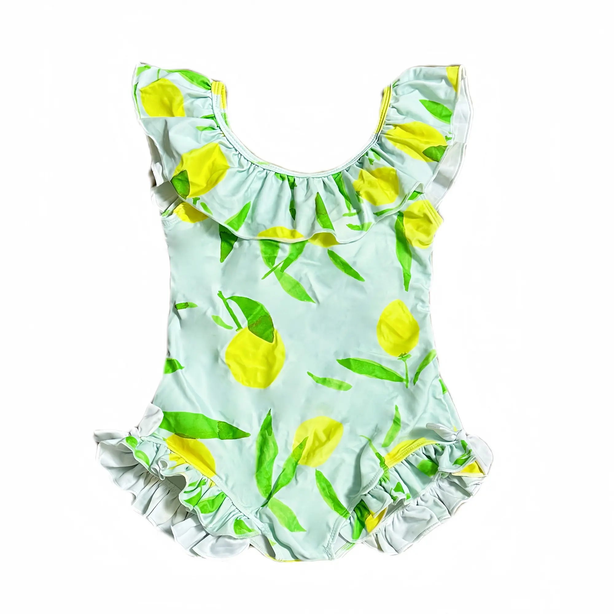 Qingli ODM 2024 Baby Swimsuit Dress Print Lemon Cherry Flying Sleeve jumpsuit swimwear Baby girls Bikini Summer