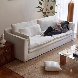 Cream Style Hugging Fabric <b>Sofa</b> Straight Row <b>Small</b> Space Living Room Retro Wabi Sabi Fully Removable Washable Mid Century <b>Sofa</b> - Product Image 5