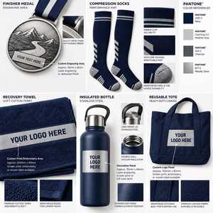 Kit de Recuperación Personalizado para Corredores de Maratón con Medalla, Calcetines de Compresión, Toalla, Botella y Bolsa Reutilizable para Organizadores de Carreras - Product Image 3