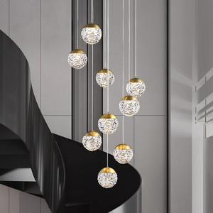 Luminaire suspendu moderne en verre sphérique LED, lampe de plafond pour escalier, boules de verre dorées, lustre pour salon, hôtel, restaurant - Product Image 5