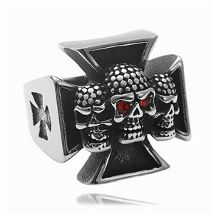 yunnique Skull <b>Ring</b> Men's Cross Shape <b>Titanium</b> Steel Retro Punk Red Stone Jewelry Gift - Product Image 5