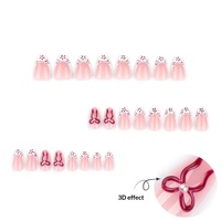 Faux ongles courts en forme d'amande, style Instagram européen et américain, minimalisme français, avec nœud rouge 3D, pour nail art