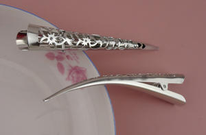 Barrettes à bec de canard en métal argenté, grandes et simples, de 11 cm, 12 cm, 13 cm, pour salon de coiffure, pinces <span class=keywords><strong>crocodile</strong></span> pour femmes - Product Image 2