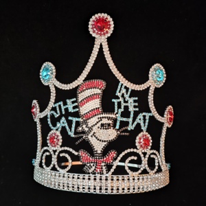 Couronne de concours de beauté en strass rouge de 8 pouces, motif chat Dr Seuss - Product Image 1