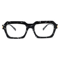 Gafas Rectangulares de Alta Calidad, Estilo Vintage Retro, Color Negro Mármol con Decoración Metálica, Monturas de Acetato Unisex