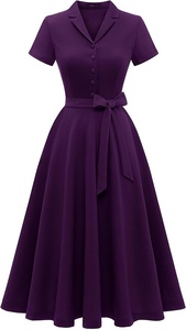 <span class=keywords><strong>Vestido</strong></span> Midi Vintage Personalizado OEM&ODM para Mujer, <span class=keywords><strong>Vestido</strong></span> <span class=keywords><strong>Casual</strong></span> de Nailon/Elastano Lavable de Manga Corta, para Cóctel, Iglesia o Eventos Casuales - Product Image 5