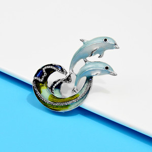 Broche de aleación de esmalte de delfín saltando sobre las olas pintura al óleo Color cielo azul océano delfín Pin para hombres mujeres sombrero, bolsa - Product Image 4
