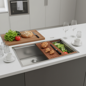 Fregadero de Cocina de 30 Pulgadas, de un Solo Tazón, Cromado Cepillado, Acero Inoxidable 304, Montaje Bajo Encimera, con Borde para Estación de Trabajo, Diseño Contemporáneo - Product Image 2