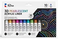 Risa - Juego de Pinturas Acrílicas Perladas 3D de 10 Colores y 30 ml con Punta de Precisión para Vidrio, Papel, Lienzo, Piedra y Manualidades