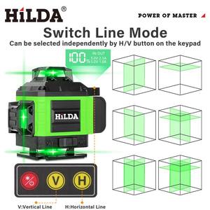 Nivel Láser <span class=keywords><strong>HILDA</strong></span> <span class=keywords><strong>4D</strong></span> de 16 Líneas, Haz Verde, Horizontal 360°, Autonivelante, Luz Vertical y Horizontal, Instrumento Óptico - Product Image 2
