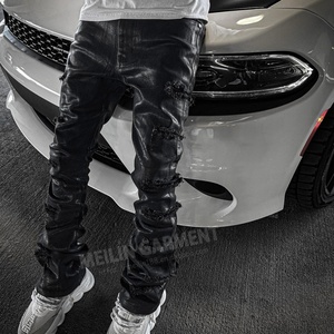 Custom Streetwear Fashion Applique logo High Waist Pu Flare Sweat <b>Trousers</b> <b>Faux</b> <b>Leather</b> Stacked Pants for <b>Men</b> - Product Image 4