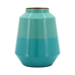 Vaso Moderno in Metallo Decorativo per Fiori, per Soggiorno, Camera da Letto, Ufficio, Pezzo d'Arredo, Colore Teal con Bordo Dorato - Product Image 1