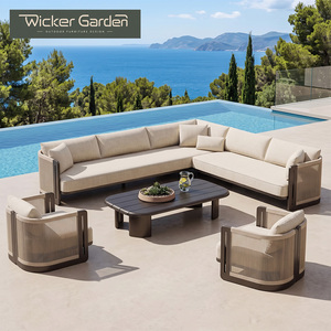 Conjunto <span class=keywords><strong>de</strong></span> Sofás Modernos para Exteriores, <span class=keywords><strong>Muebles</strong></span> <span class=keywords><strong>de</strong></span> Patio con Estructura <span class=keywords><strong>de</strong></span> <span class=keywords><strong>Aluminio</strong></span> y Mimbre Tejido para Villas, Resorts, Hoteles y Jardines - Product Image 1