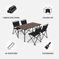Table de camping moderne pliable 60-150 cm en acier carbone noir pour pique-nique en plein air, barbecue, plage, portable, installation facile