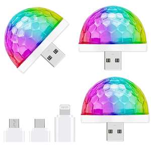 Luz Ambiental LED Multicolor para Coche con Sonido Activado para Halloween, Luces de Fiesta, Bola de Luz Disco Mini USB - Product Image 1