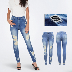 2025 mode Stretch <span class=keywords><strong>jean</strong></span> femmes Long trou rupture <span class=keywords><strong>taille</strong></span> moyenne petite jambe pantalon maigre mode <span class=keywords><strong>jean</strong></span> - Product Image 1