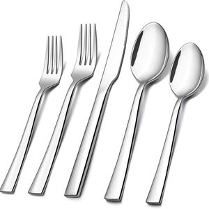 Lot de 5 couverts de mariage modernes en acier inoxydable 304 robuste avec finition poli miroir, comprenant couteau à steak, fourchette et cuillère - Product Image 4