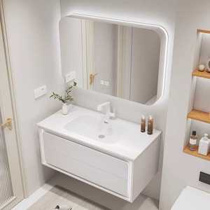 Modern <b>White</b> Wall Mounted Bathroom Vanity with LED Smart <b>Mirror</b> Waterproof Wash Basin Unit Custom Size Available - Product Image 1