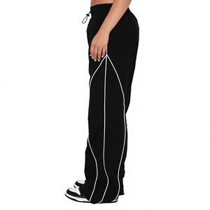 <b>Cheap</b> Price Street Wear Loose Fit Elastic Waist Flat <b>Sand</b> Wash Contrast Strip Light Weight Nylon Women Oversized Workout Flared - Product Image 2