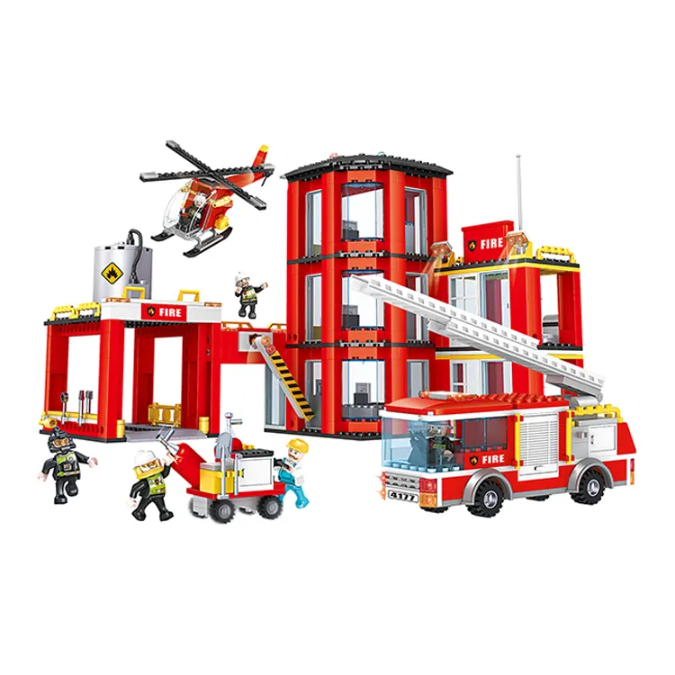 YIRUN TOYS 862 pcs fire station helicopter vehicle educational kids building blocks puzzle toys for children