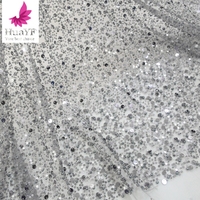 Payet Kristal Bordir Mewah Pengantin Manik-Manik Pernikahan Tulle Putih Kain Renda Berhias Mutiara untuk 5 Yard HY1544-5
