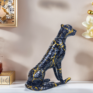 งานประติมากรรมเรซิ่นรูปปั้นเสือดาวสีดำทอง สำหรับตกแต่งบ้าน - Product Image 5