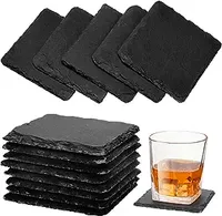 En gros, sous-verres en ardoise noire vierges pour gravure, formes hexagonale, ronde, carrée, cercle, cœur, avec support en bois, pour bar à boissons, en lot
