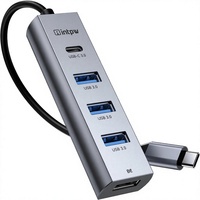 Hub USB-C 5 ports avec 3 ports USB-A et 2 ports Type C, transfert de données 5 Gbps, construction en alliage d'aluminium pour ordinateur portable/PC/Mac/iPad (0,82 pied)