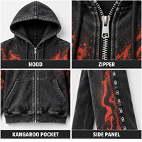 Ensemble sweat à capuche zippé et pantalon IKDEER personnalisé, motif flamme, détails œillet, tenue deux pièces pour homme, idéal pour le quotidien et le streetwear