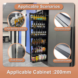 وحدة تخزين متعددة الوظائف بتصميم عصري راقٍ مكونة من 6 طبقات زجاجية، خزانة جانبية طويلة للمطبخ وملحقاته - Product Image 2