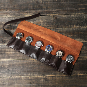 Estuche enrollable para 6 relojes de cuero genuino encerado vintage, para hombre, portátil, para viaje, con bolsa de almacenamiento para relojes. - Product Image 1