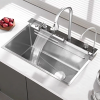 Évier de cuisine cascade avec jet de pluie, grand bac unique en acier inoxydable 304, lavabo multifonctionnel pour usage domestique