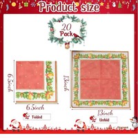 Serviettes en papier biodégradables rouges imprimées cloche de Noël, 16,5 cm, 20 pièces, pour hôtels, fêtes ou usage domestique, propres et pratiques
