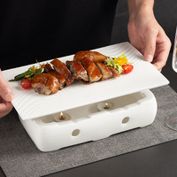 Plat de service rectangulaire en céramique pour canard à la canardière, motif vaguelettes d'eau, résistant au four, écologique, usage commercial, spécialités culinaires