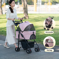 Poussette pour animaux tout-terrain Poussette pour chiens de taille moyenne à grande en tissu Oxford imperméable avec poignée réglable, auvent, pare-soleil et rangement