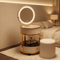 Miroir de Maquillage LED 3 Couleurs en Acier Inoxydable pour Dressing d'Hôtel Moderne avec Panneau de Rangement et Recharge Sans Fil