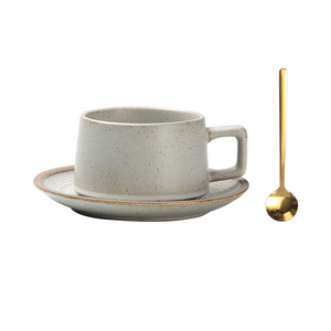 High Quality Retro Style 300ml Porcelain Coffee Mug and Saucer Ceramic <b>Cup</b> <b>Set</b> Low MOQ - Product Image 4