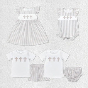 Ensemble de vêtements d'été pour bébés garçons, imprimé à rayures croisées, vêtements assortis pour frères et sœurs, Pâques - Product Image 1