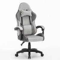 Chaise de bureau ergonomique à dossier haut en tissu velours gris avec support lombaire et accoudoirs articulés